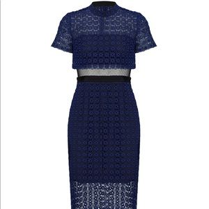 slate and willow cobalt lace midi dress
